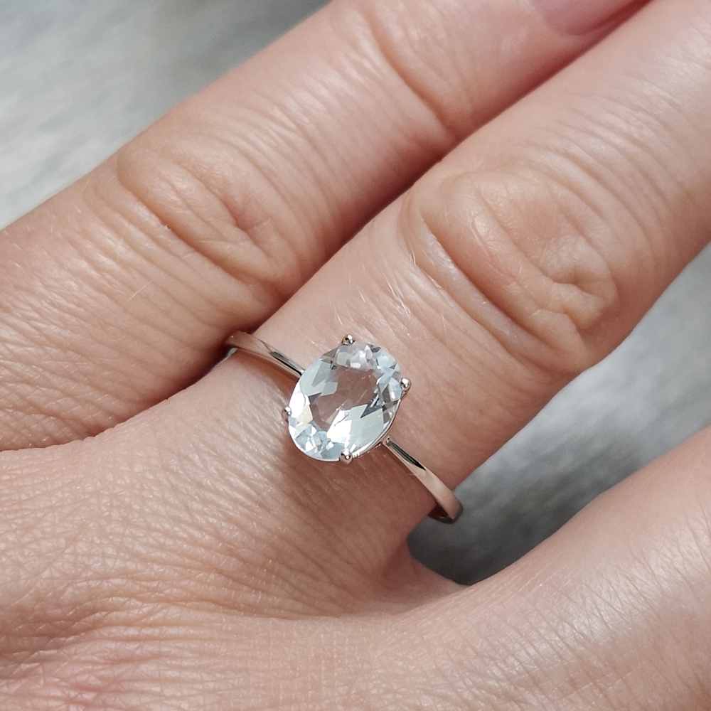 1.25 ctw Blue Topaz Oval Solitaire Sterling SILVER Ring NEW - Picture 4 of 11